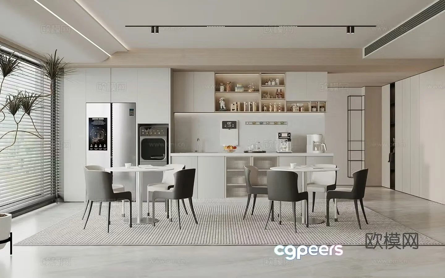 Modern tea room water dispenser refrigerator kitchen supplies leisure table and chair negotiation table and chair pipeline 3d model
