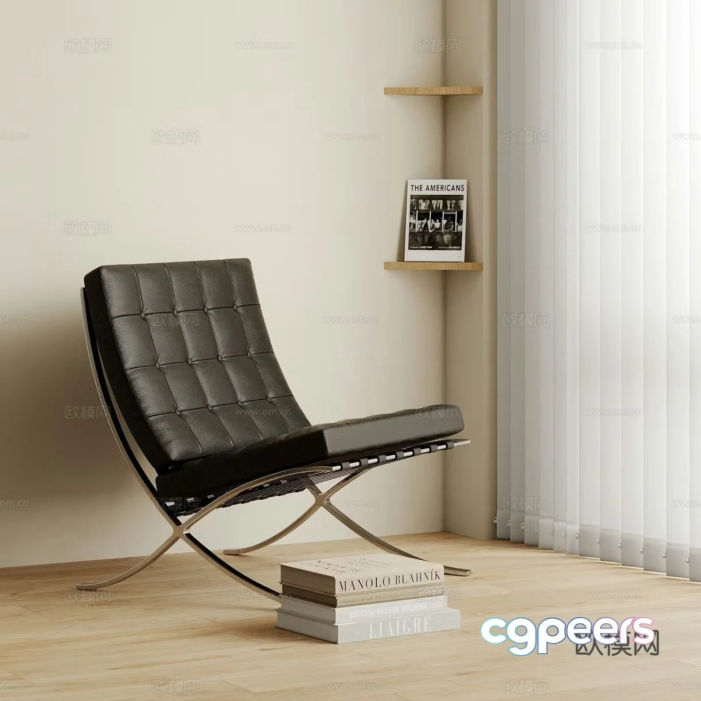 Modern black leather casual single chair 3d model