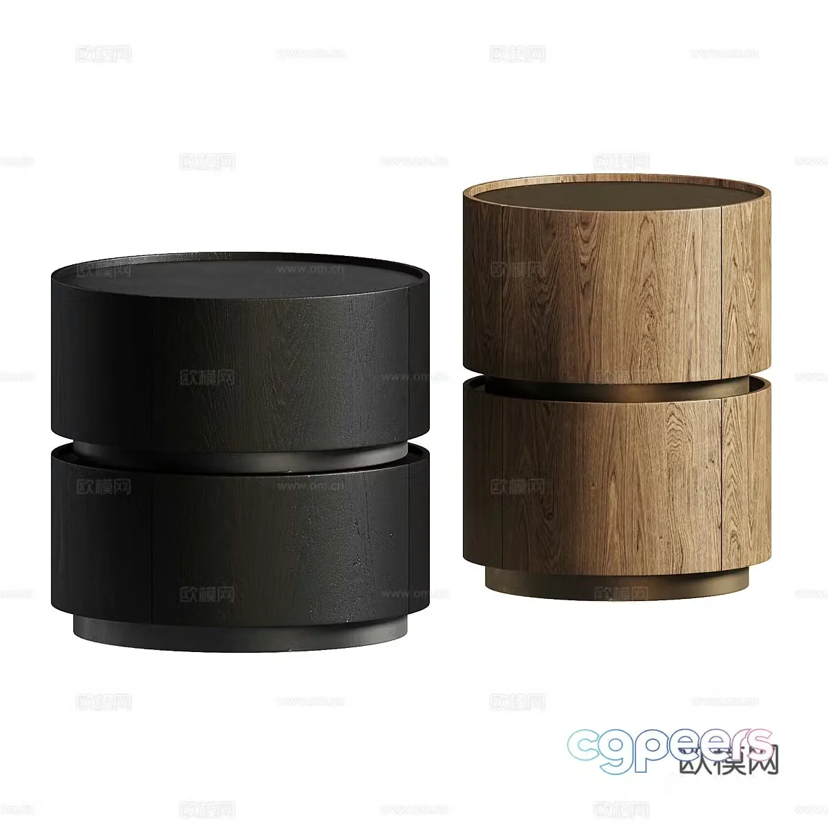 Modern Italian round solid wood bedside table 3D model
