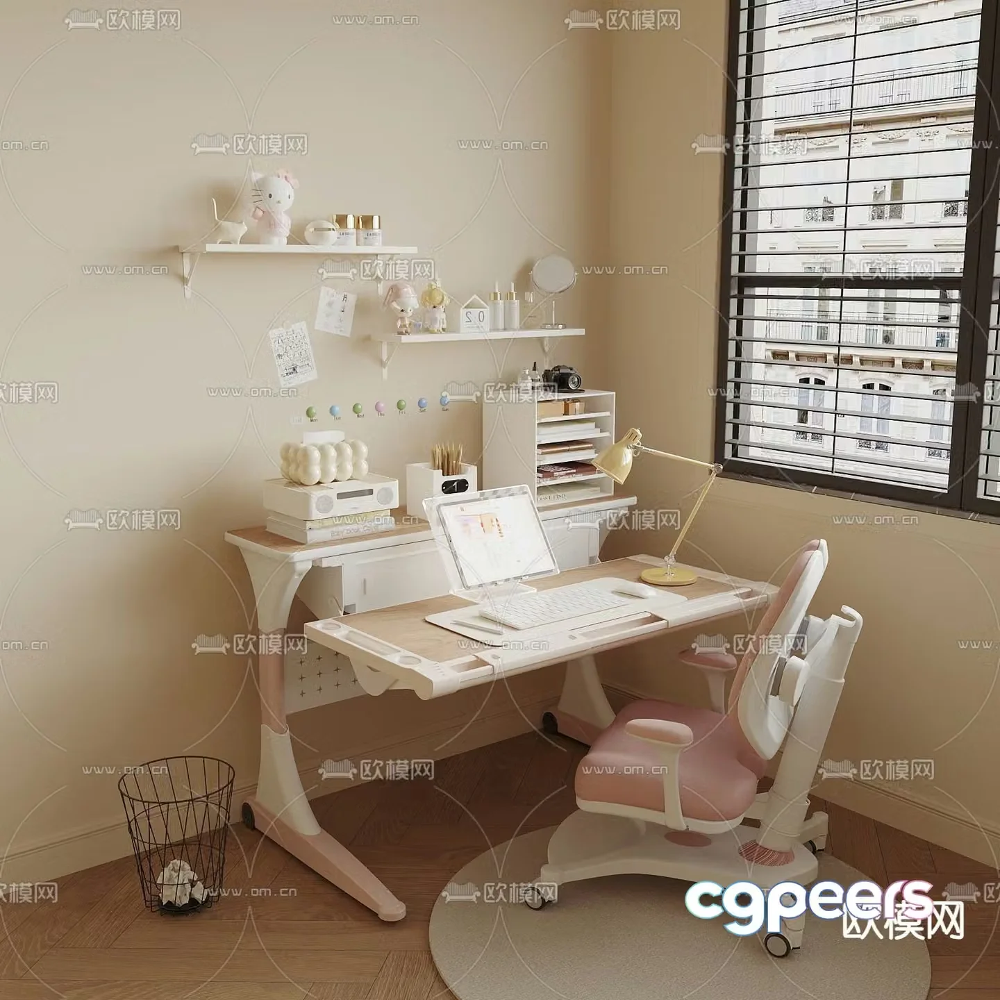 Children’s desk chair lifting desk 3d model