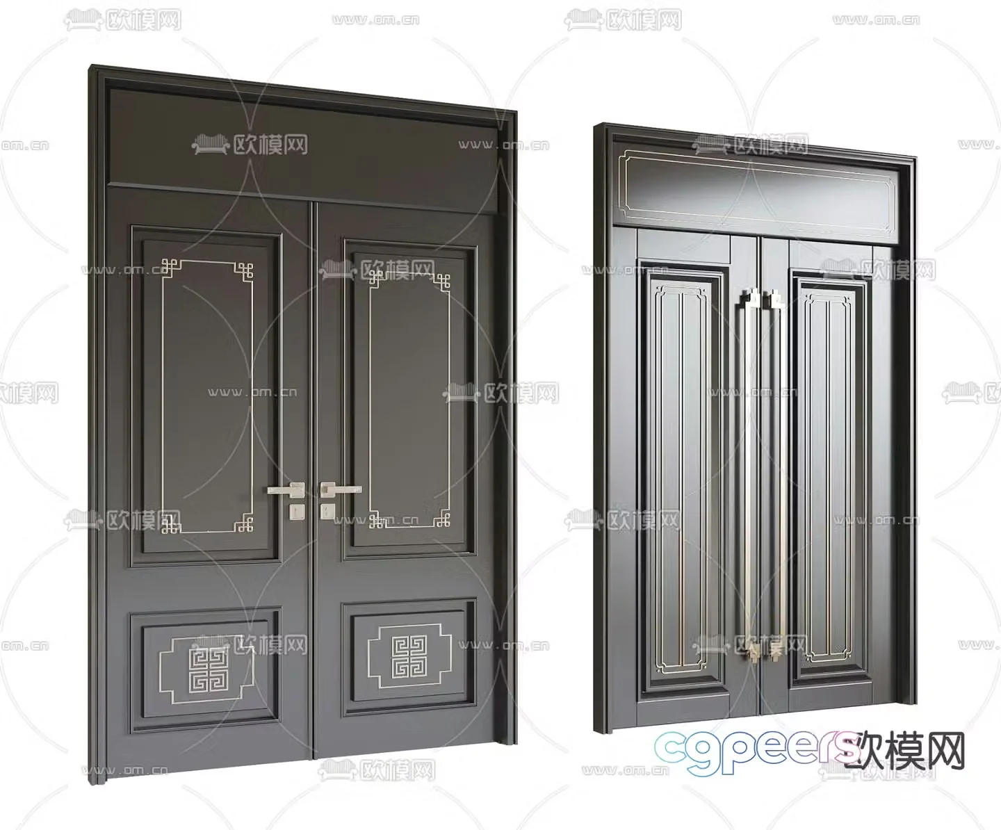 New Chinese style entrance door security door double door through top door 3D model