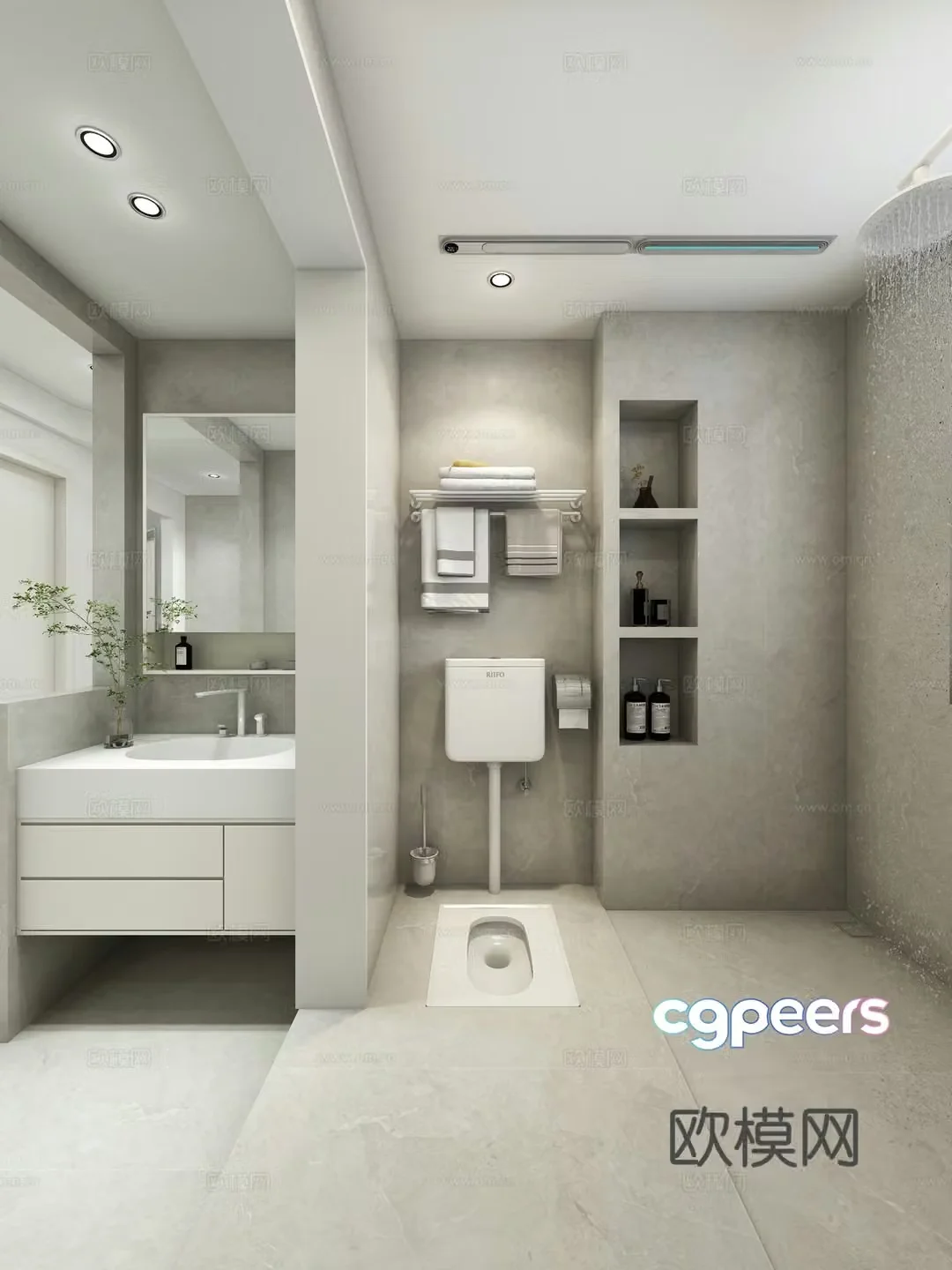 Modern wet and dry bathroom 3D model