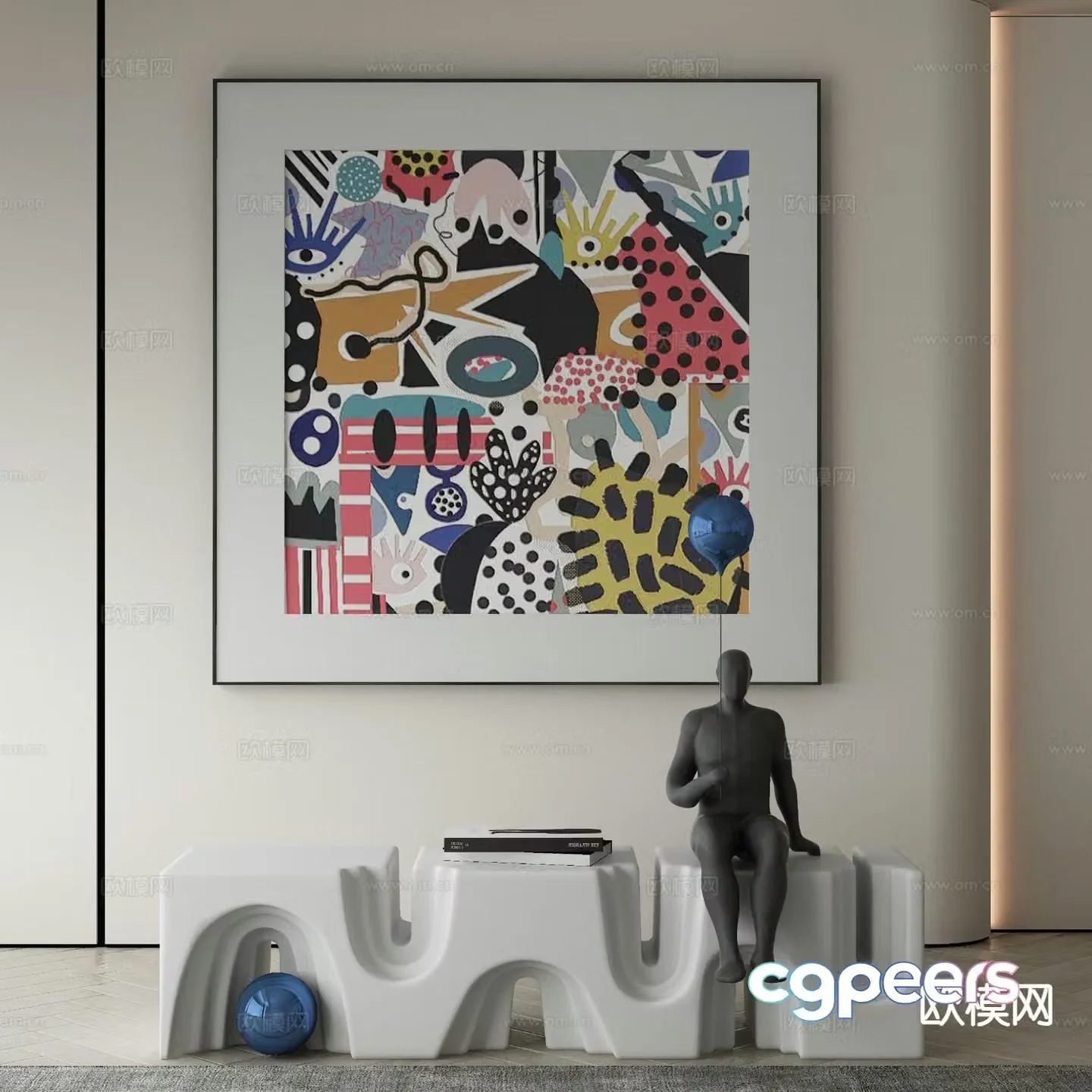 Modern decorative painting geometric hanging painting 3d model