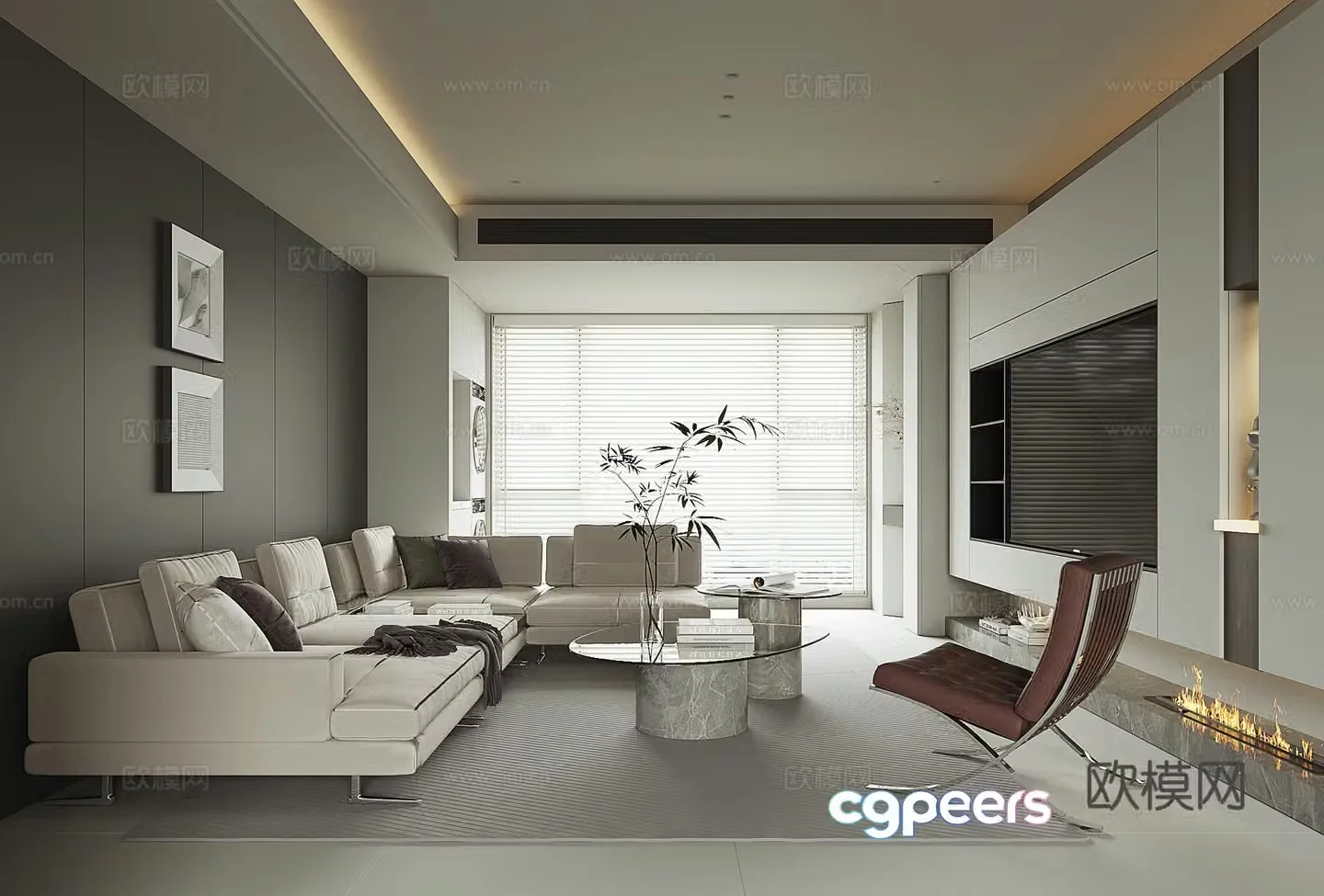 Modern black white and gray living room 3d model