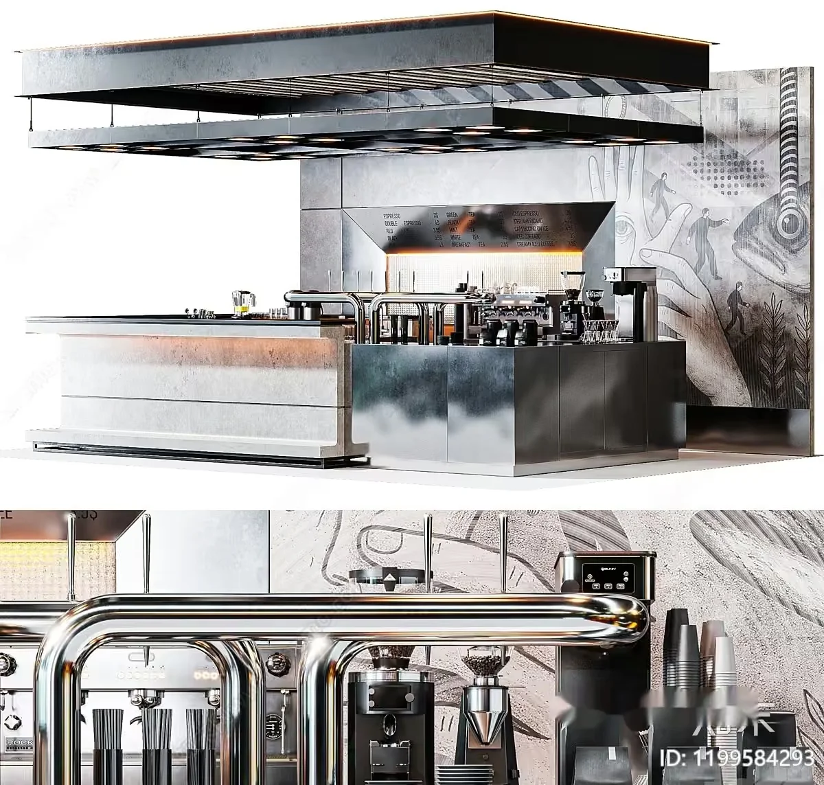 Modern Stainless Steel Kitchen 3D Model – 1126 – CORONA Render