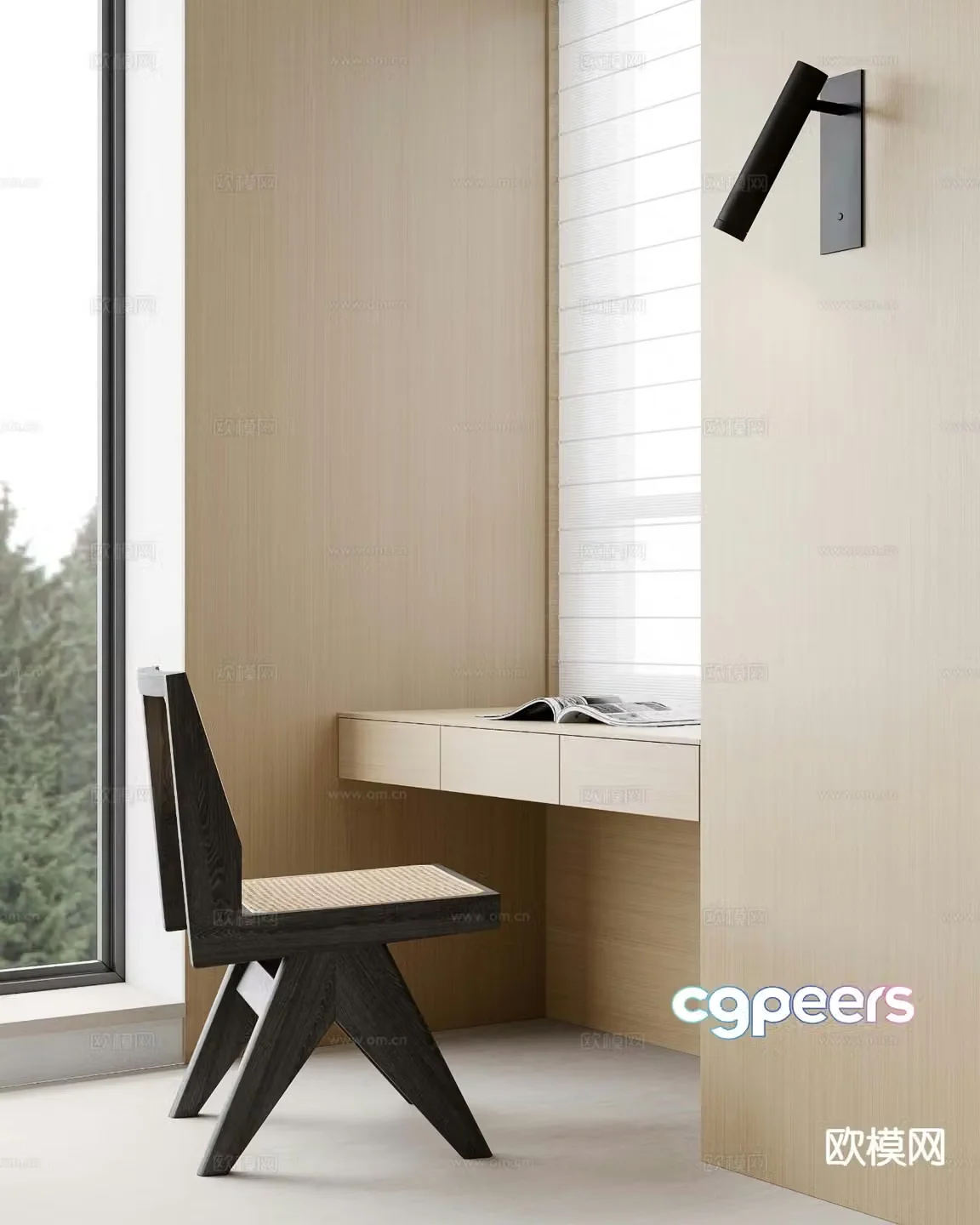 Modern desk and chair integrated desk 3d model