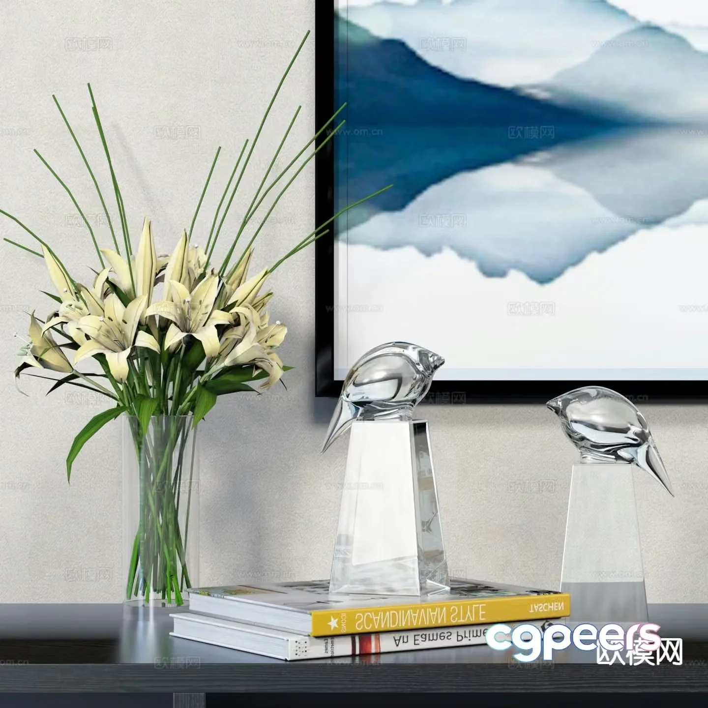 Modern decorations tableware books sculptures 3D model
