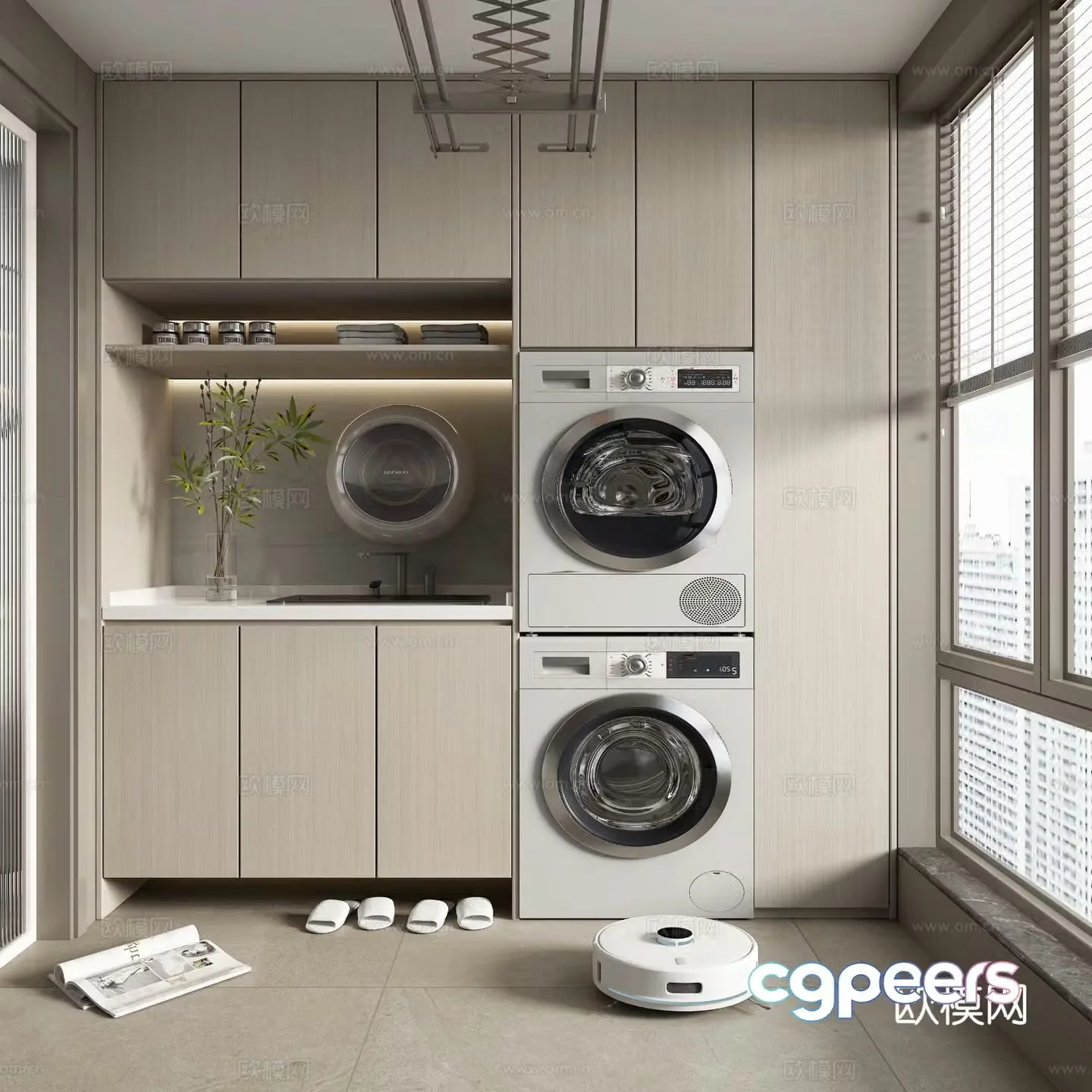 Modern balcony cabinet washing machine cabinet 3d model