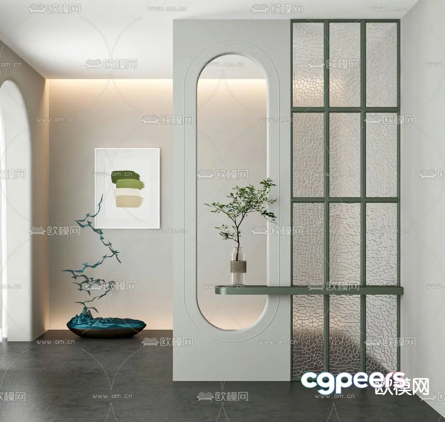 Wabi-sabi style entrance partition glass partition 3D model