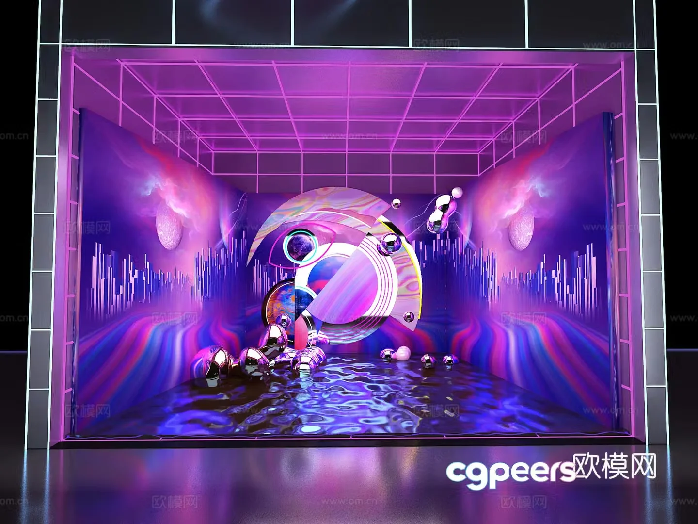 Metaverse Cyberpunk Photo check-in Art installation Liquid stainless steel 3D model