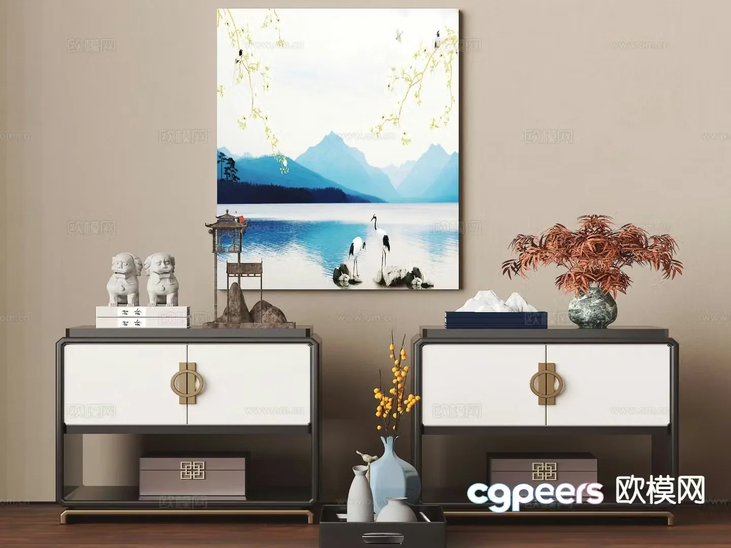 New Chinese style bedside table 3d model