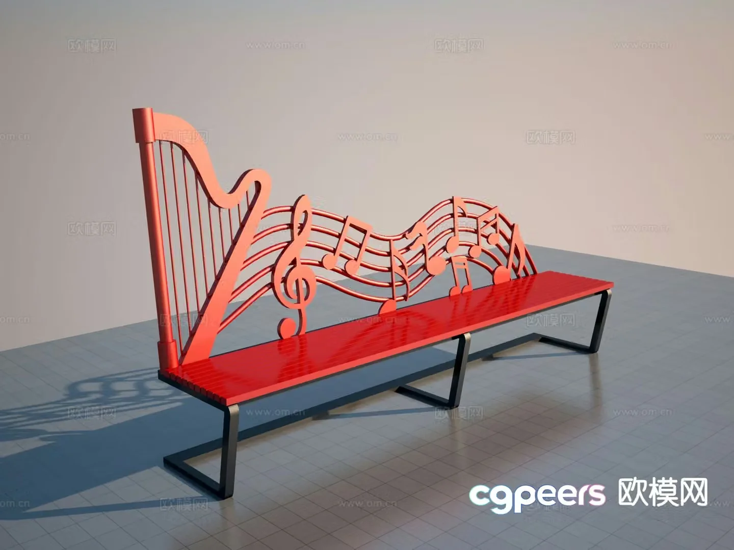 Music shaped seat public chair 3d model