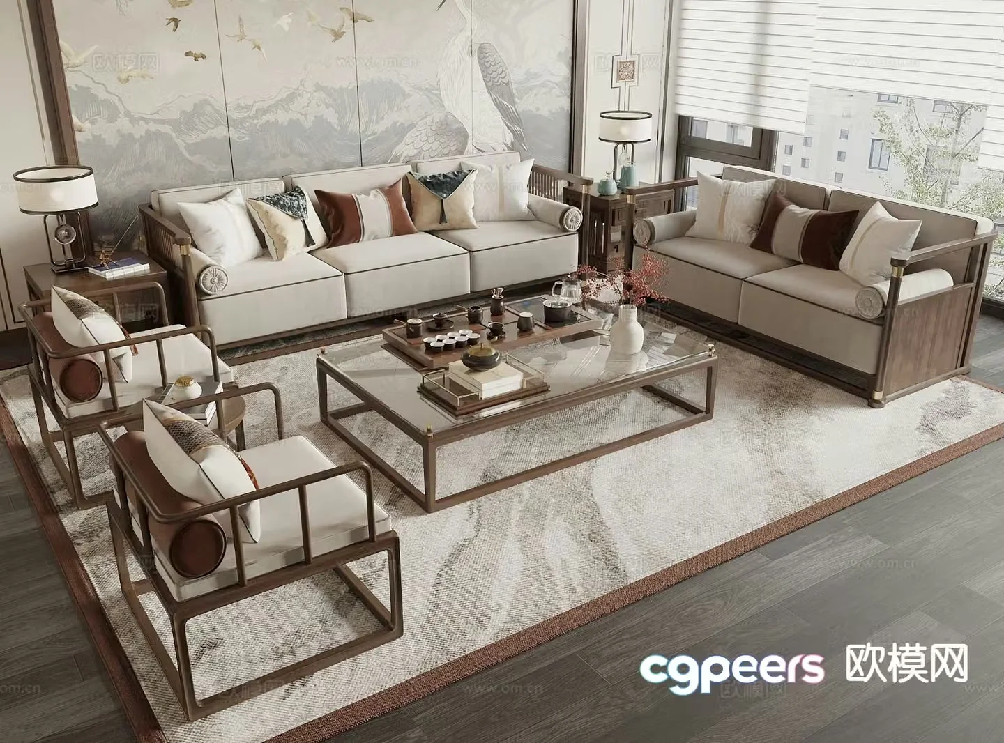 New Chinese style sofa modular sofa 3d model