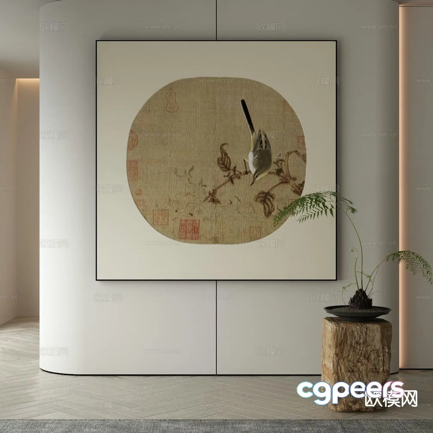 New Chinese style decorative painting flower and bird painting 3D model