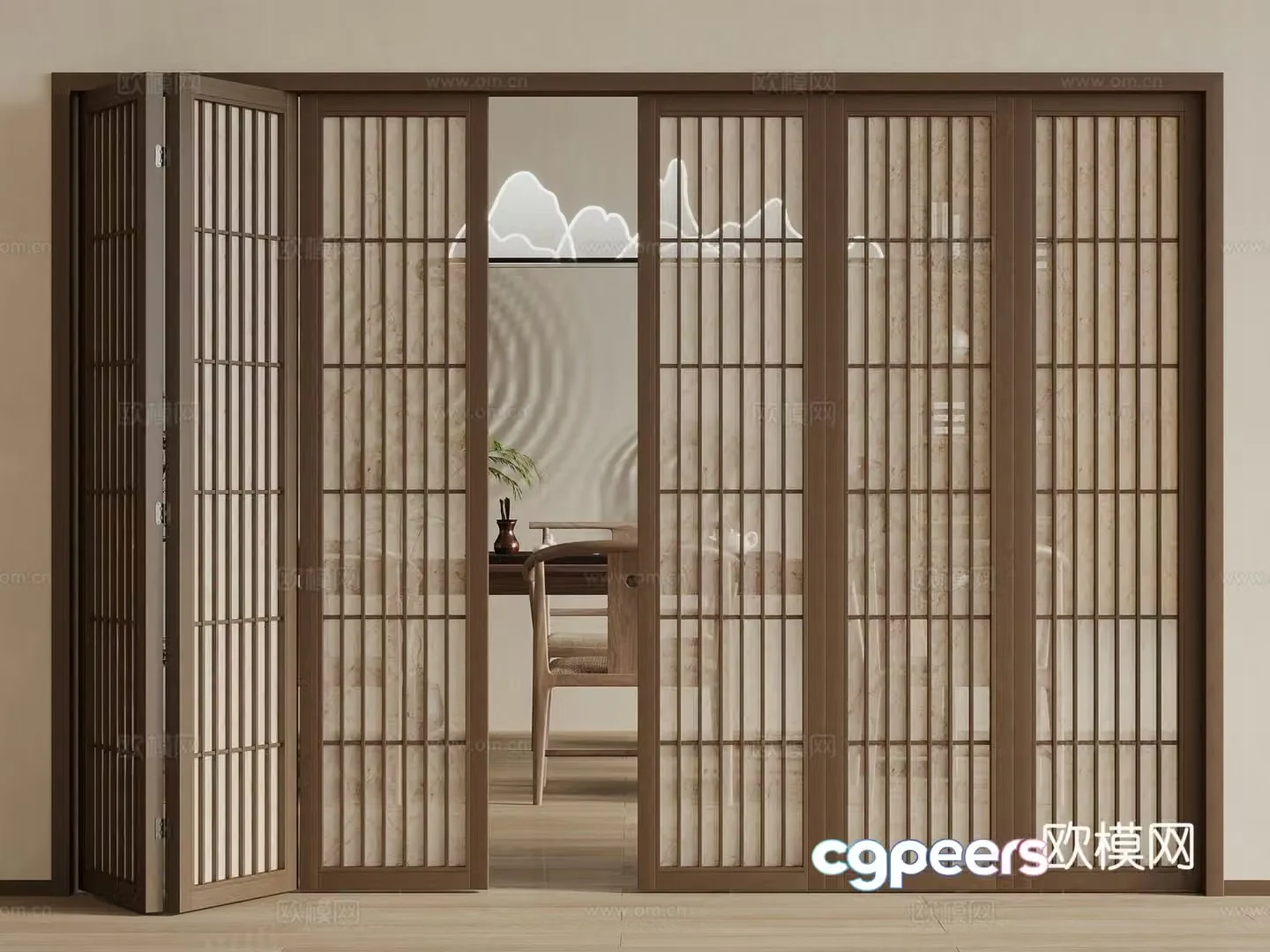 New Chinese style folding door 3d model