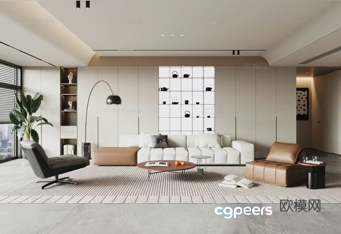 Modern home living room sofa coffee table combination single sofa lazy sofa potted vase ornament hanging painting 3D model