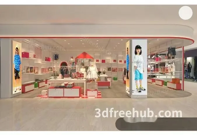 A Modern Storefront With A Red And White Color Scheme 3D Model – 20532 – VRAY Render