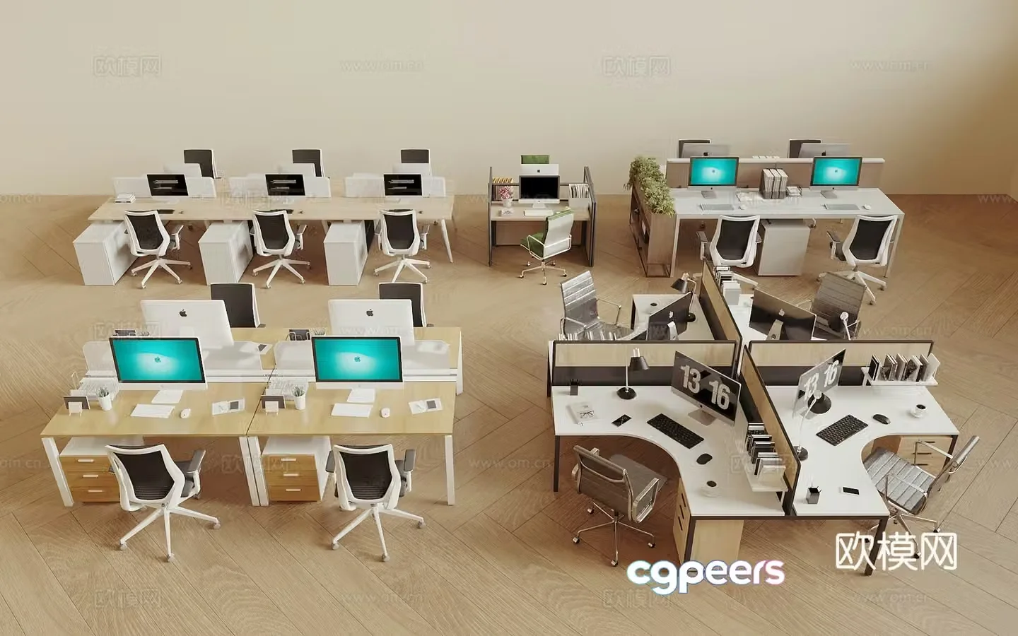 Modern public desk Public office area Staff position 3D model