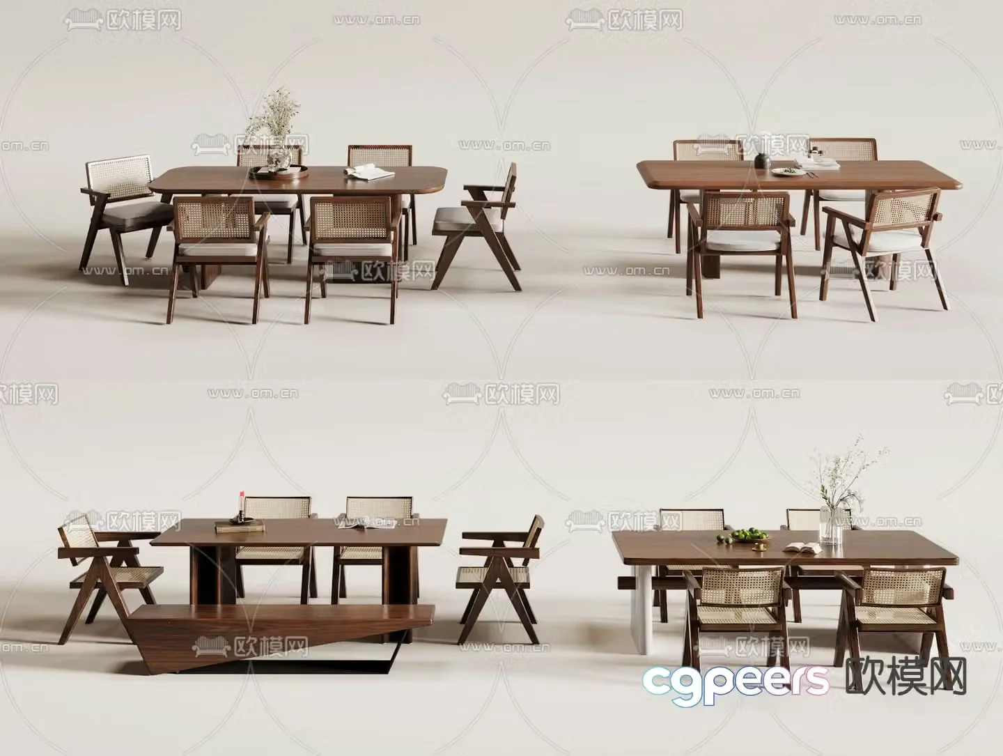 Wabi-sabi style dining table and chairs 3d model