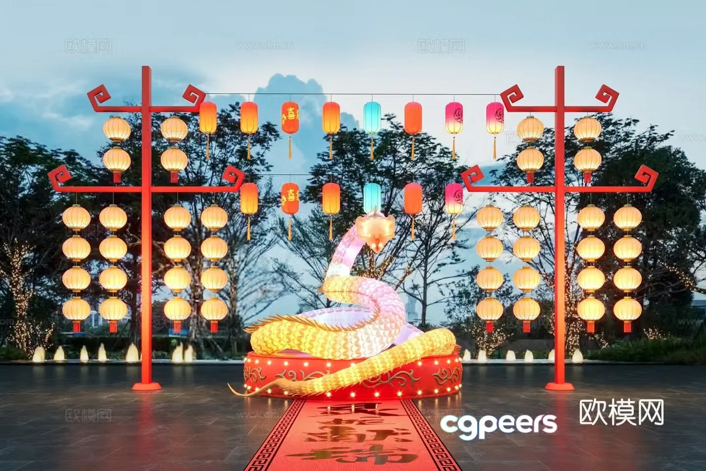 National trend of the Year of the Snake Lantern Festival lanterns commercial presentation Lantern Festival activities 3D model
