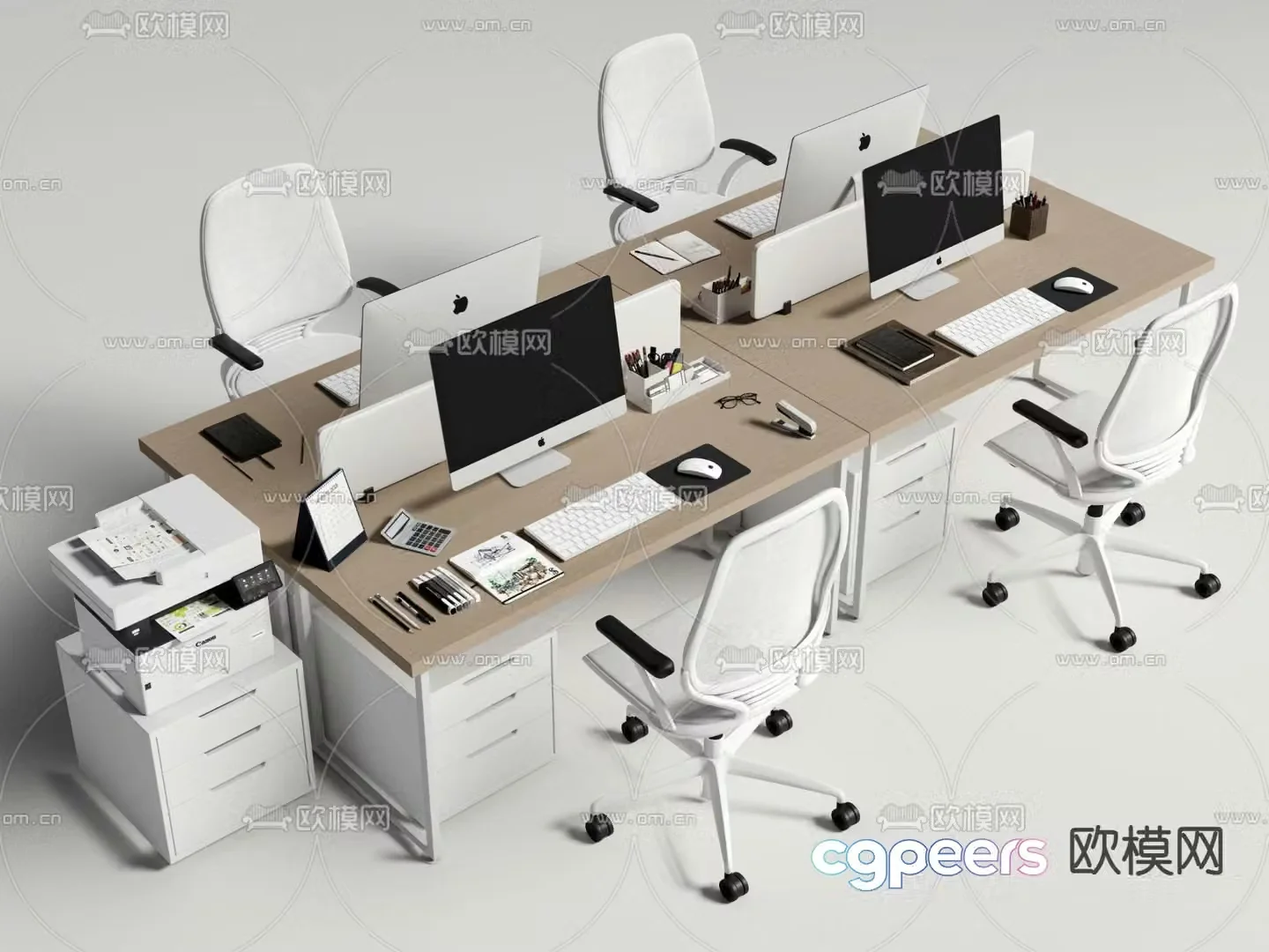 Modern office desk staff position computer desk 3d model