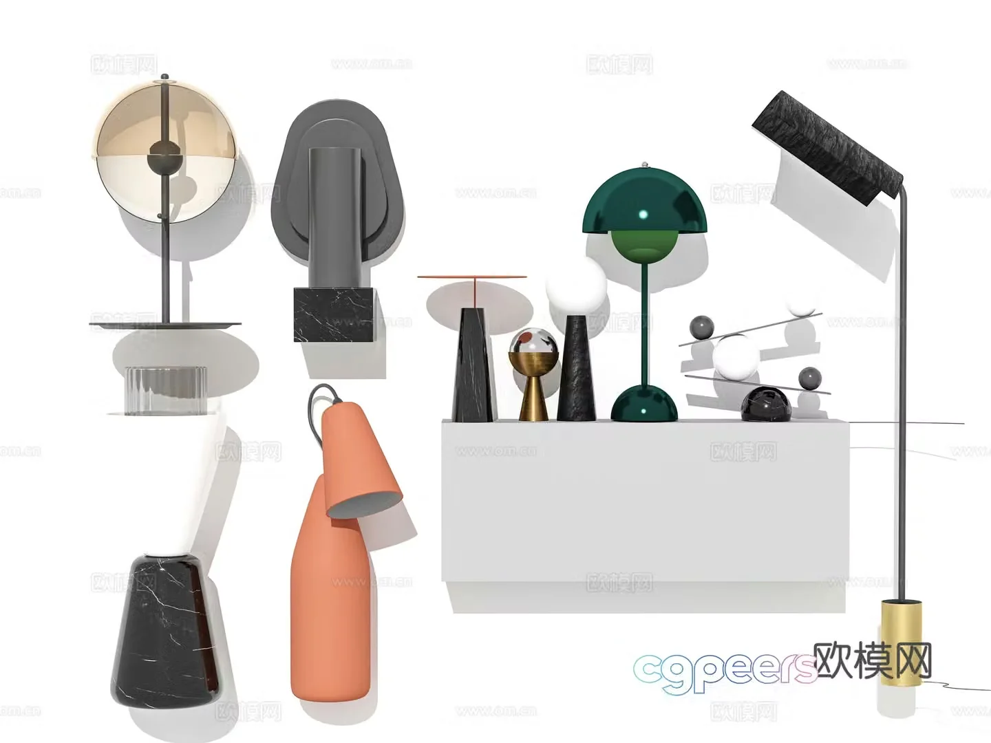 Modern Wasabi Table Lamp Ball Glass Stone Metal Table Lamp Combination 3D Model