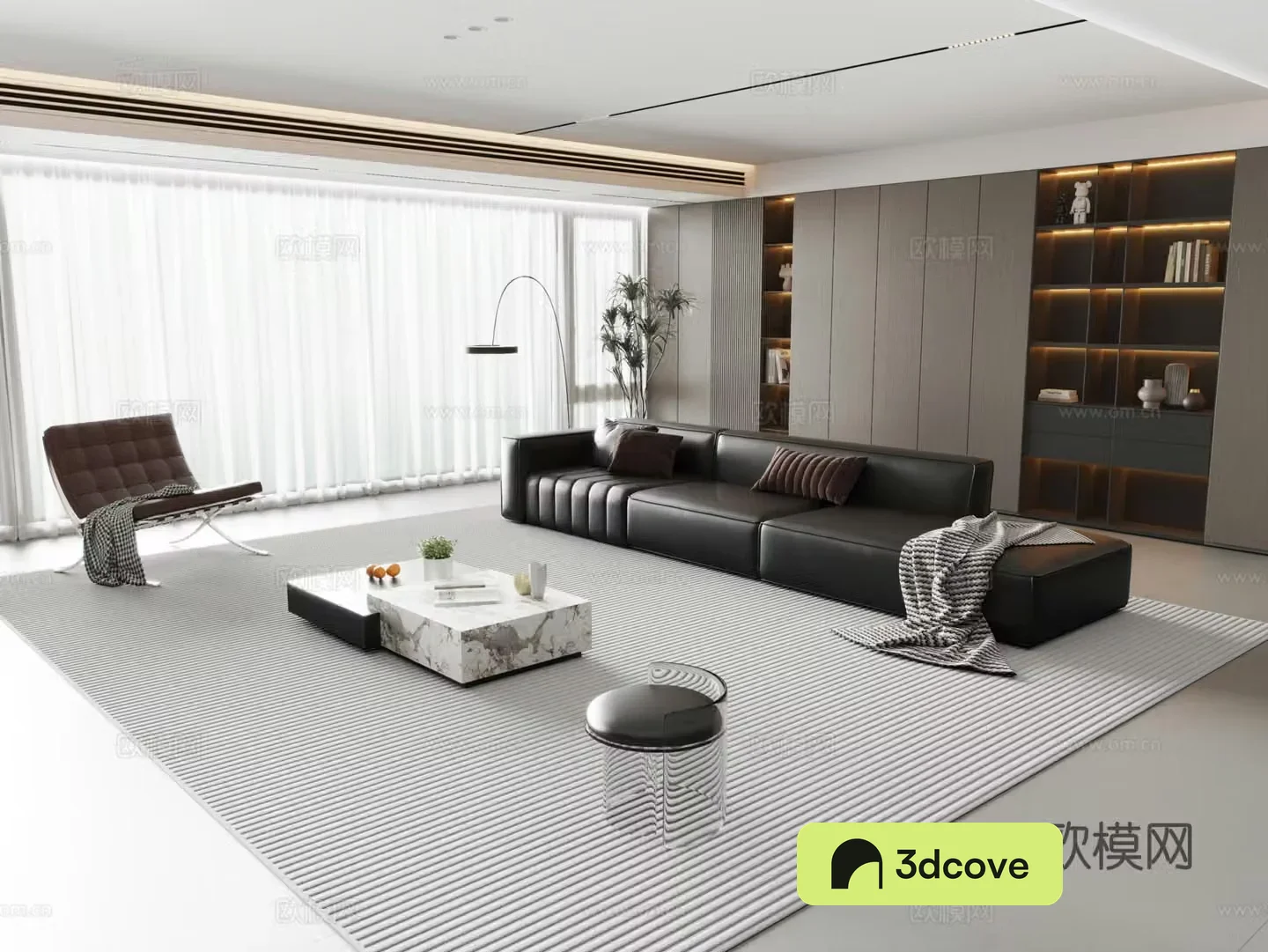 Modern Italian living room large flat living room light luxury sofa and coffee table combination