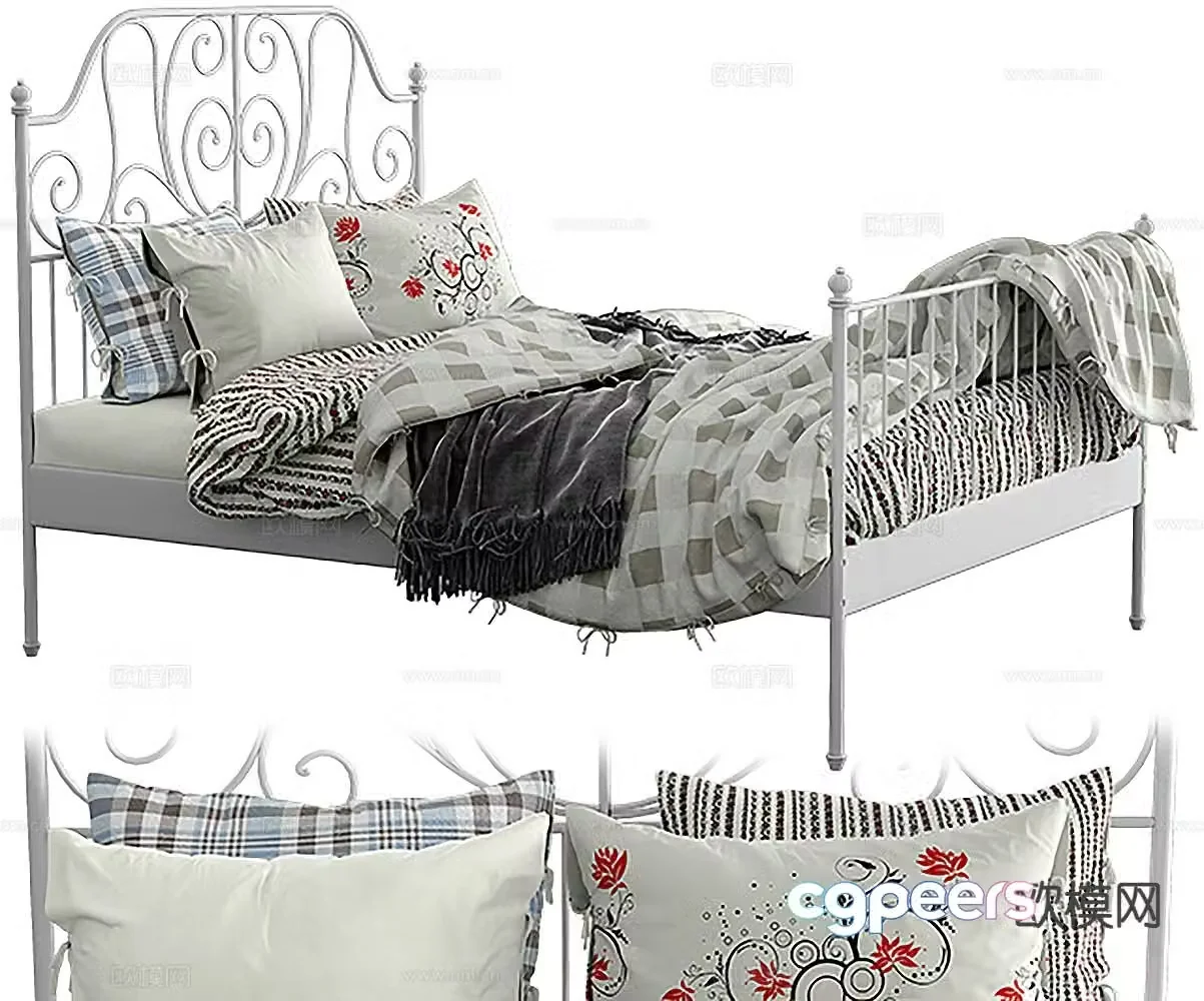 French double bed 3d model