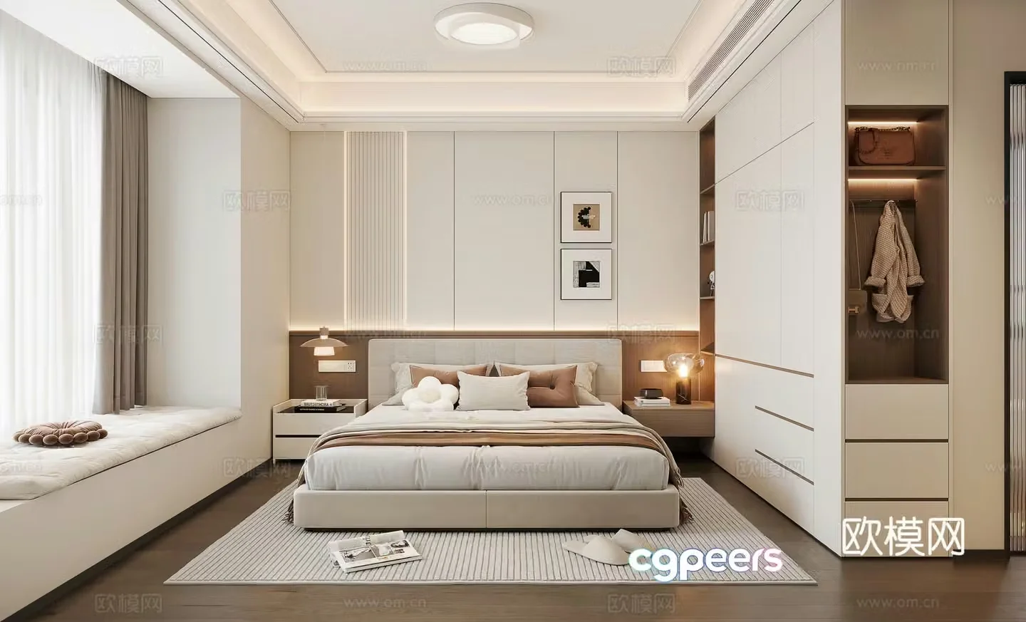 Modern creamy bedroom 3d model