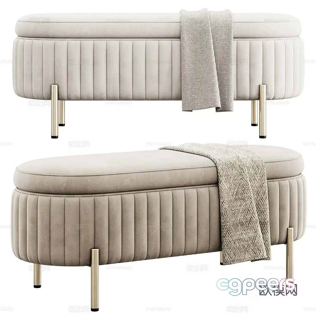 Modern light luxury fabric bench strip bench tail stool 3D model