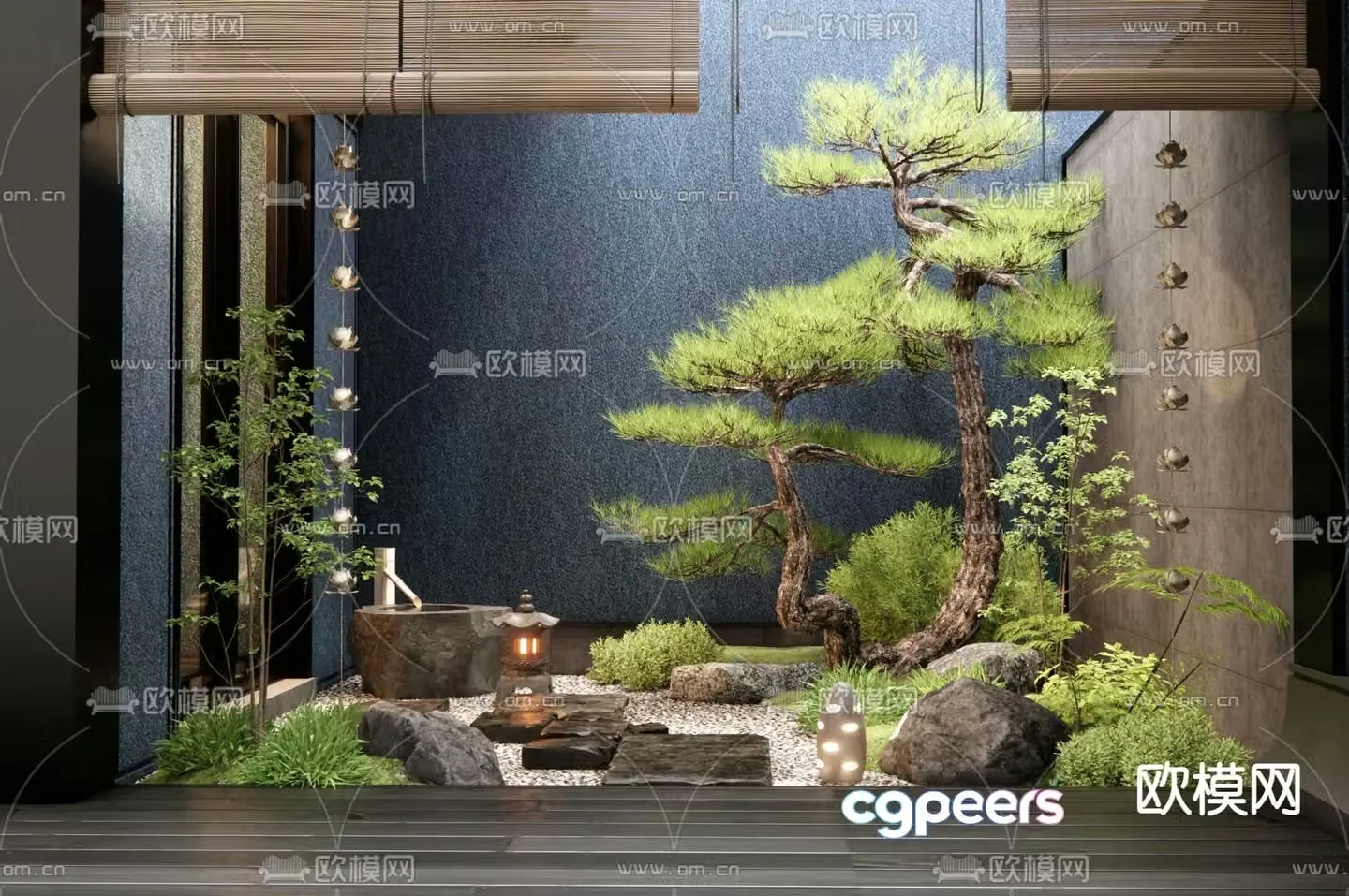 Japanese patio landscaping courtyard landscape 3d model