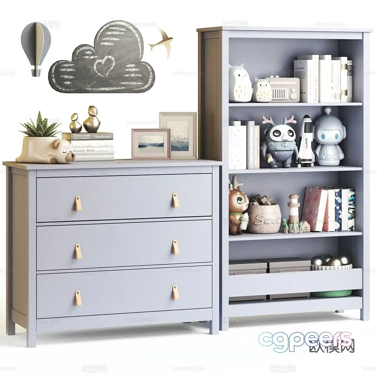 Modern Nordic Cream Style Children’s Cabinet 3D Model
