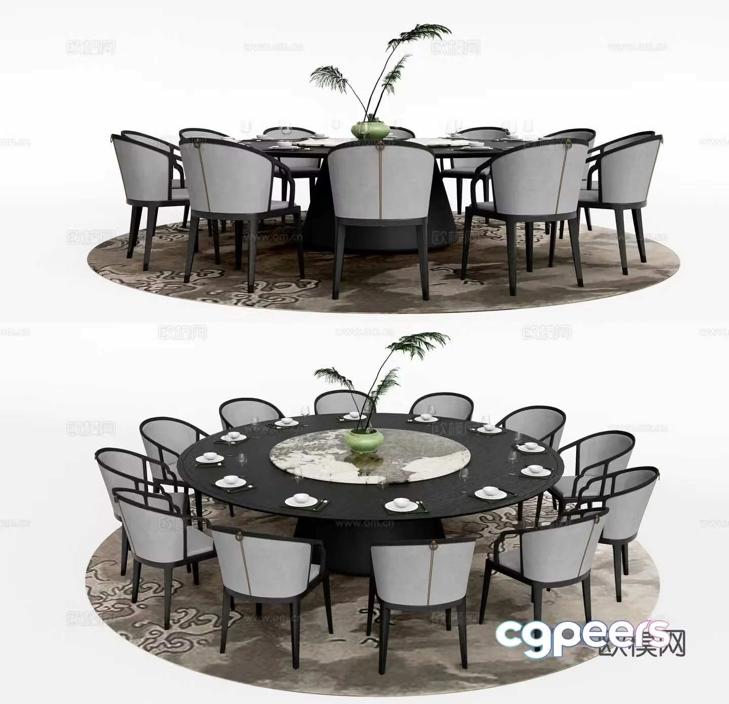 New Chinese style round dining table and chairs 3d model