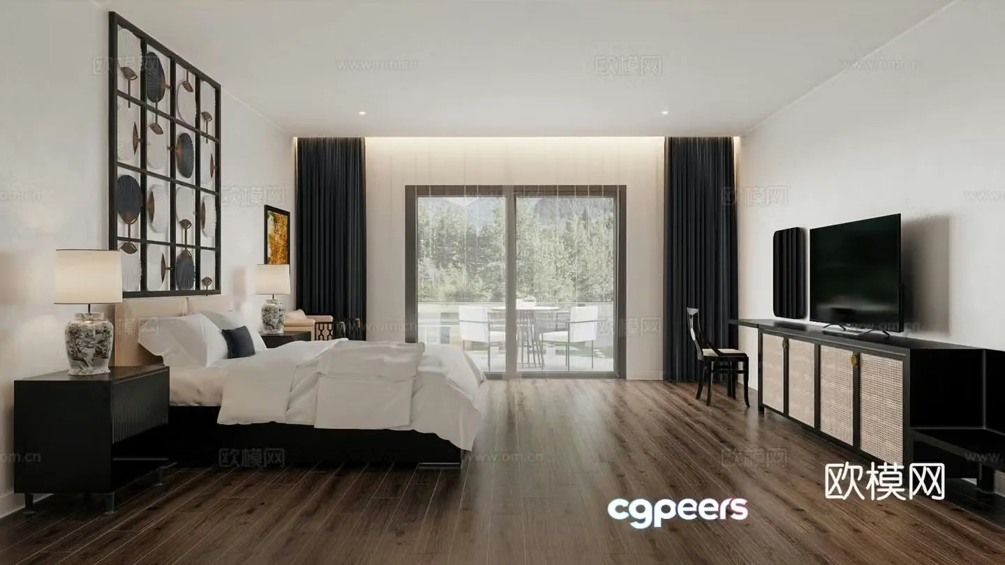 Hotel room B&B room Retro bedroom Middle style bedroom Wasabi style bedroom 3d model