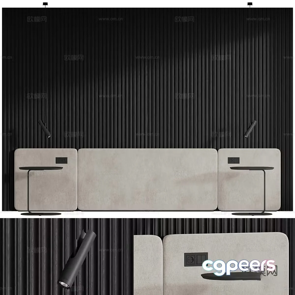 Modern dark wind bedside background wall 3d model