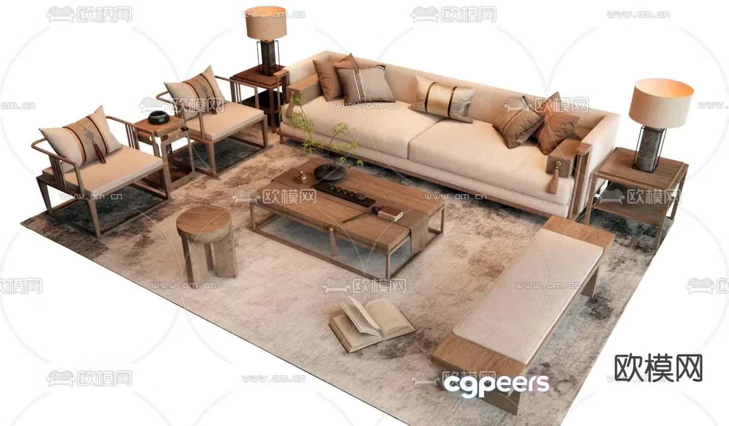New Chinese style modular sofa 3d model