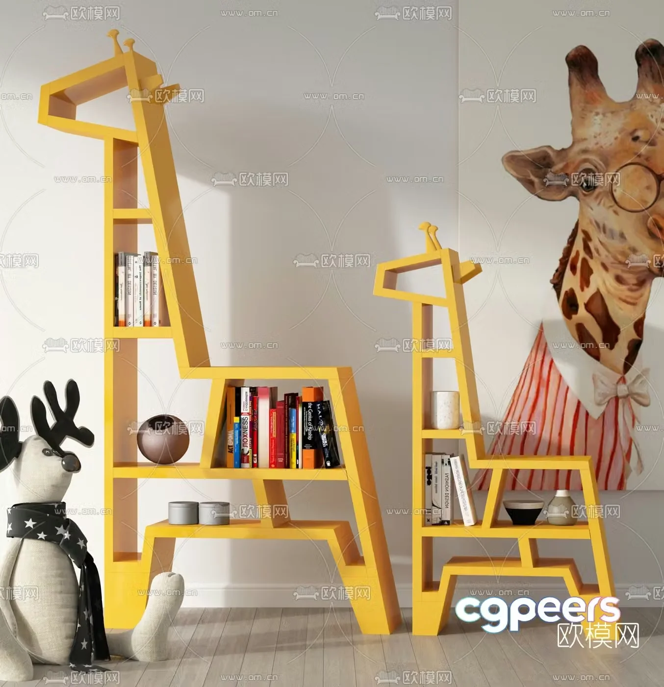 Modern giraffe shaped children’s bookshelf 3D model