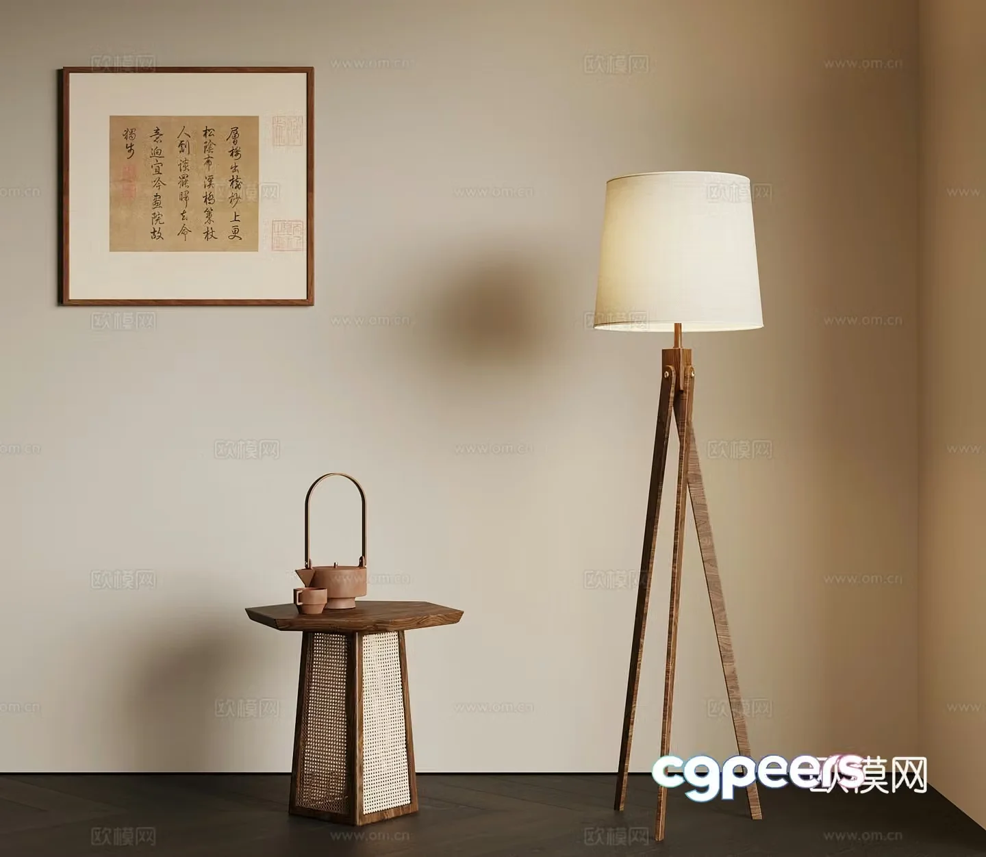 03 Floor lamp Medium style Floor lamp Side table Hanging painting 3D model