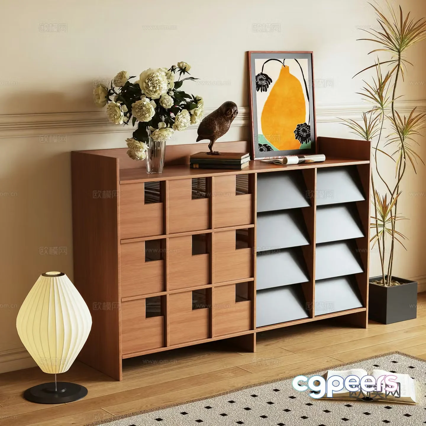 Middle-aged style porch cabinet side cabinet storage cabinet 3d model