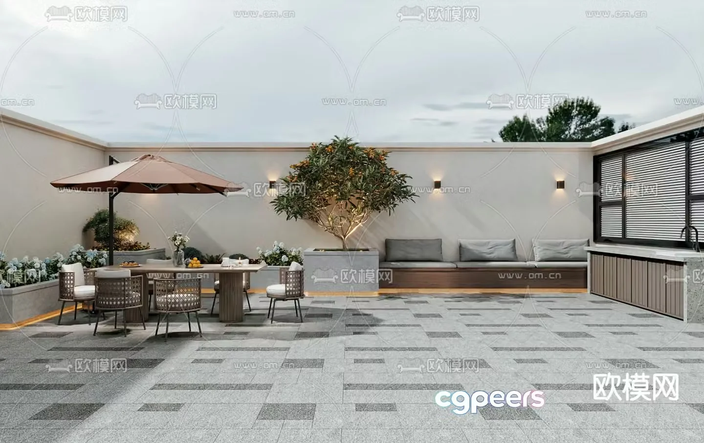 Rooftop terrace roof garden 3d model
