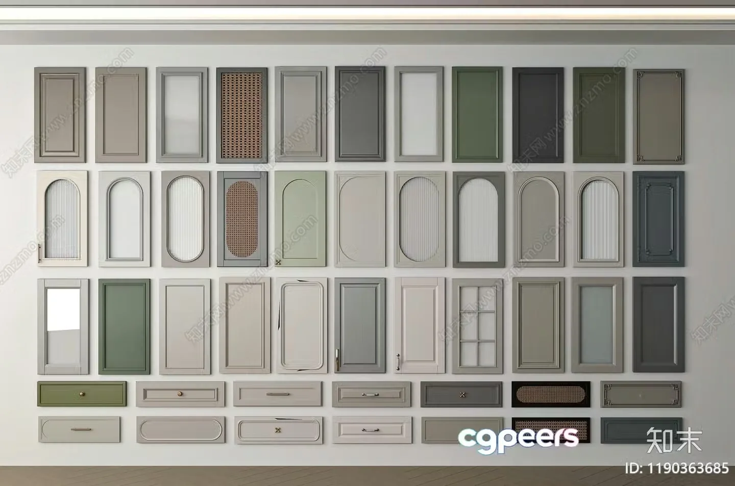 A Collection Of Cabinet Doors 3D Model – 1971 – VRAY Render