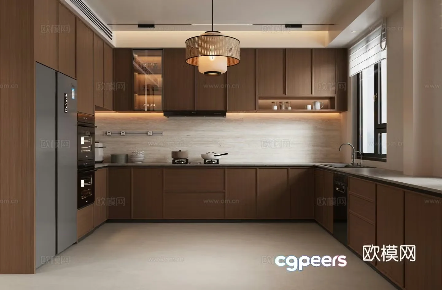 Middle style enclosed kitchen 3d model