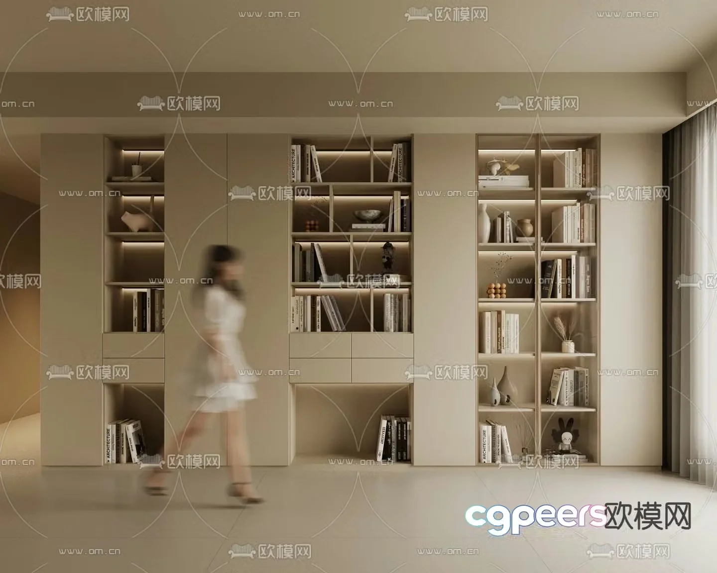 Creamy style bookcase decorative cabinet 3d model