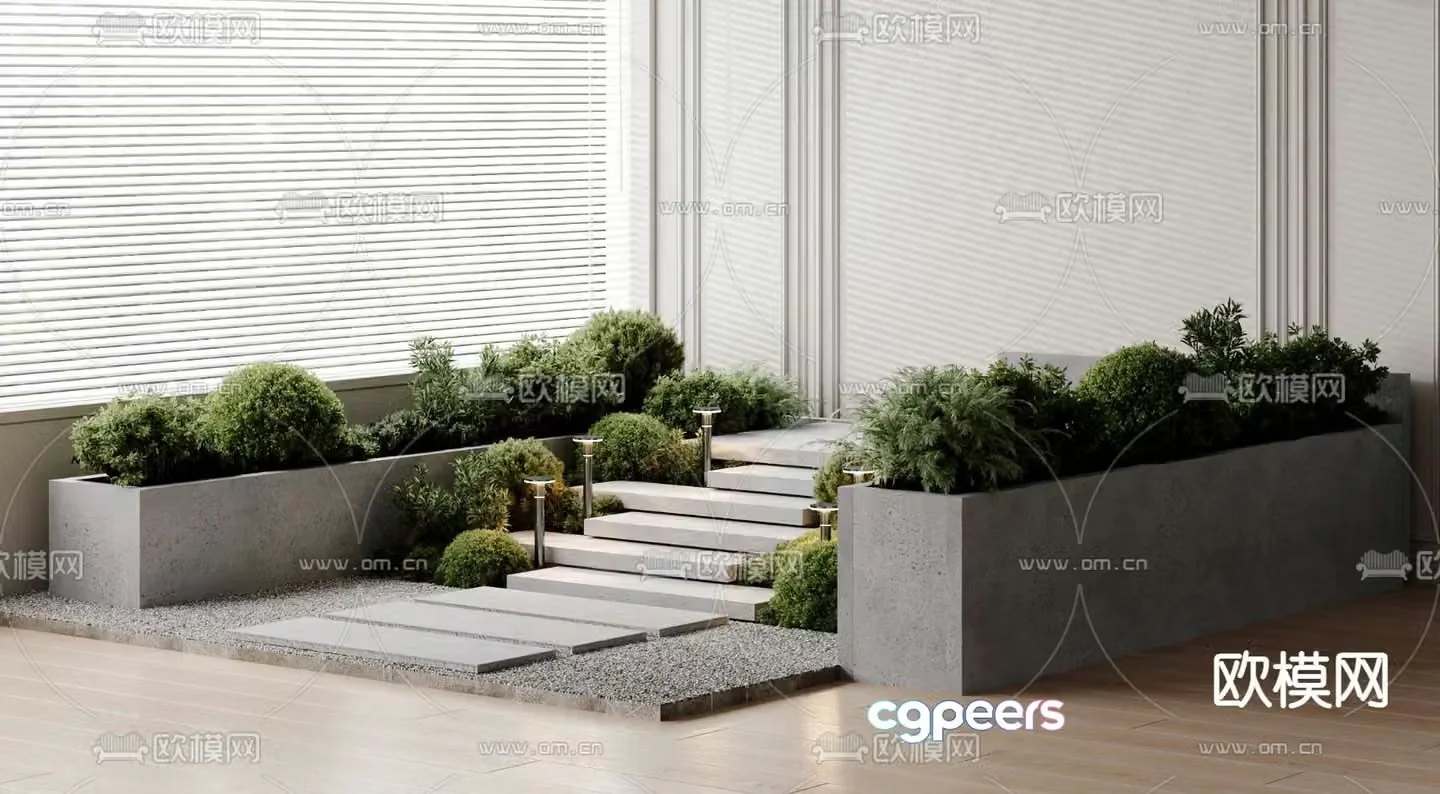 Staircase landscaping floor lamp stone steps landscaping 3d model