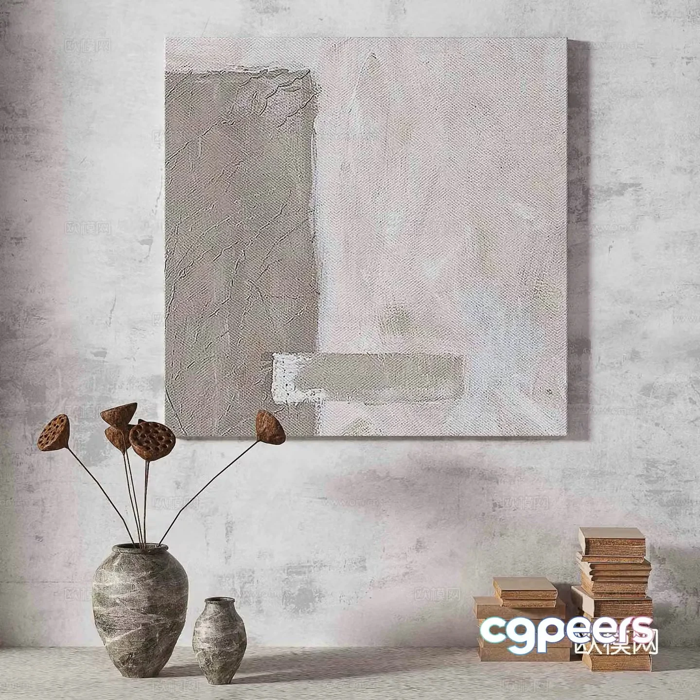 Wabisa retro texture abstract decorative painting 3d model
