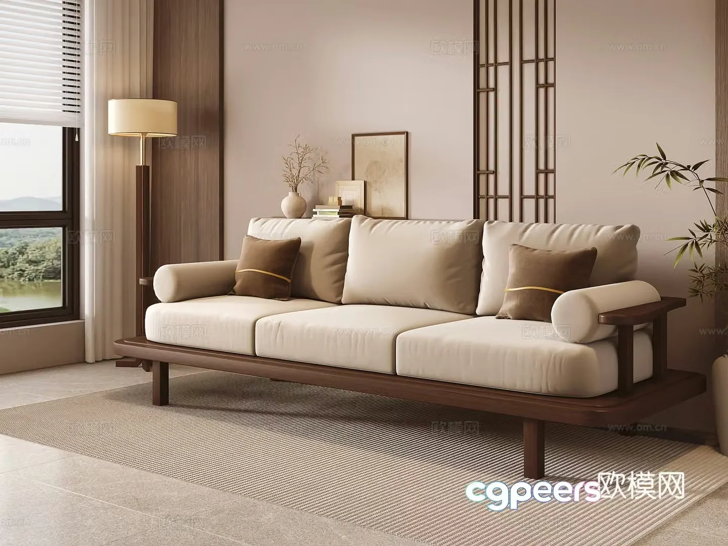 New Chinese three-person sofa 3D model