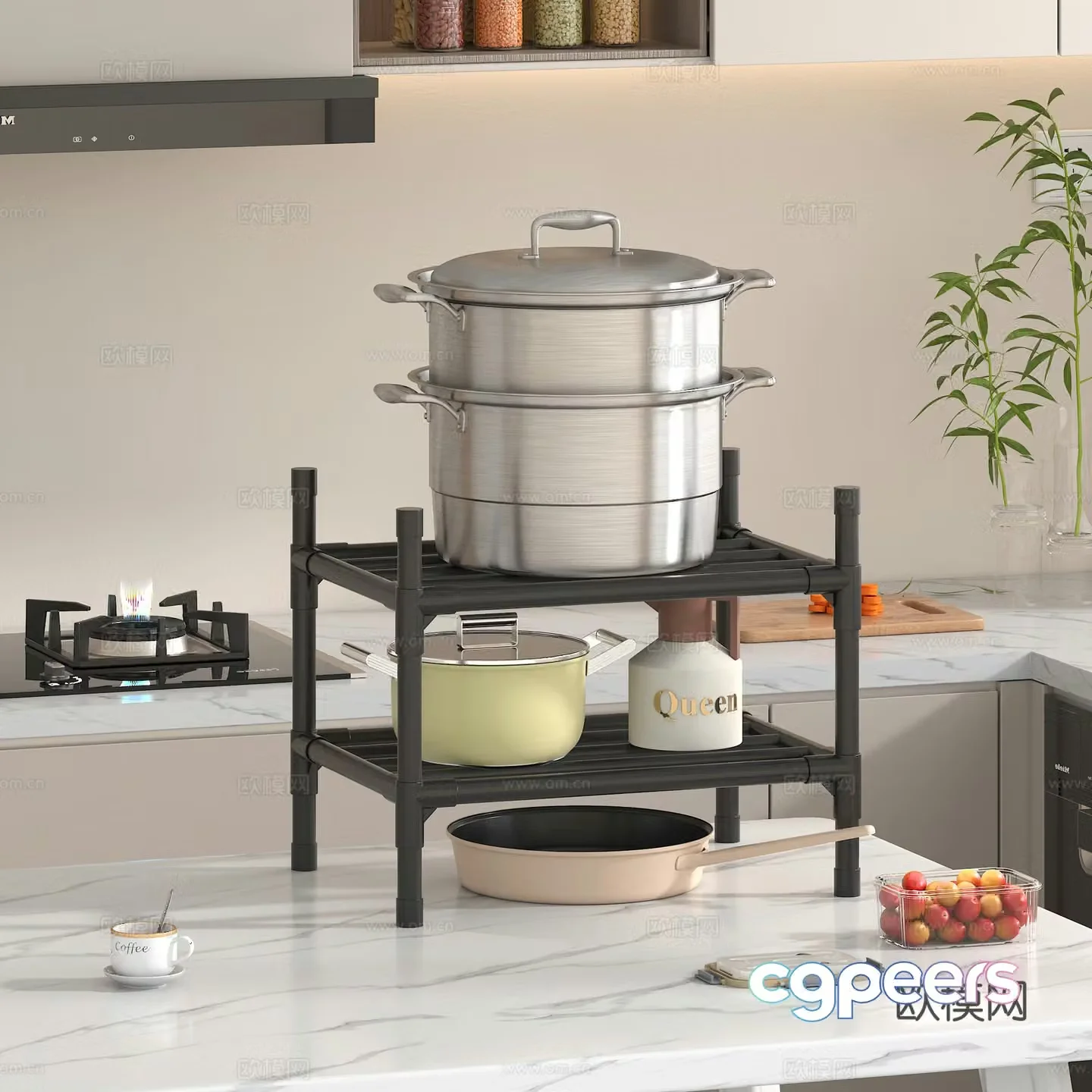 Kitchen shelf steamer pan kitchen supplies 3d model