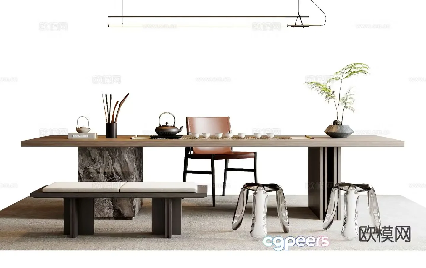 New Chinese style tea table and chairs tea table 3d model