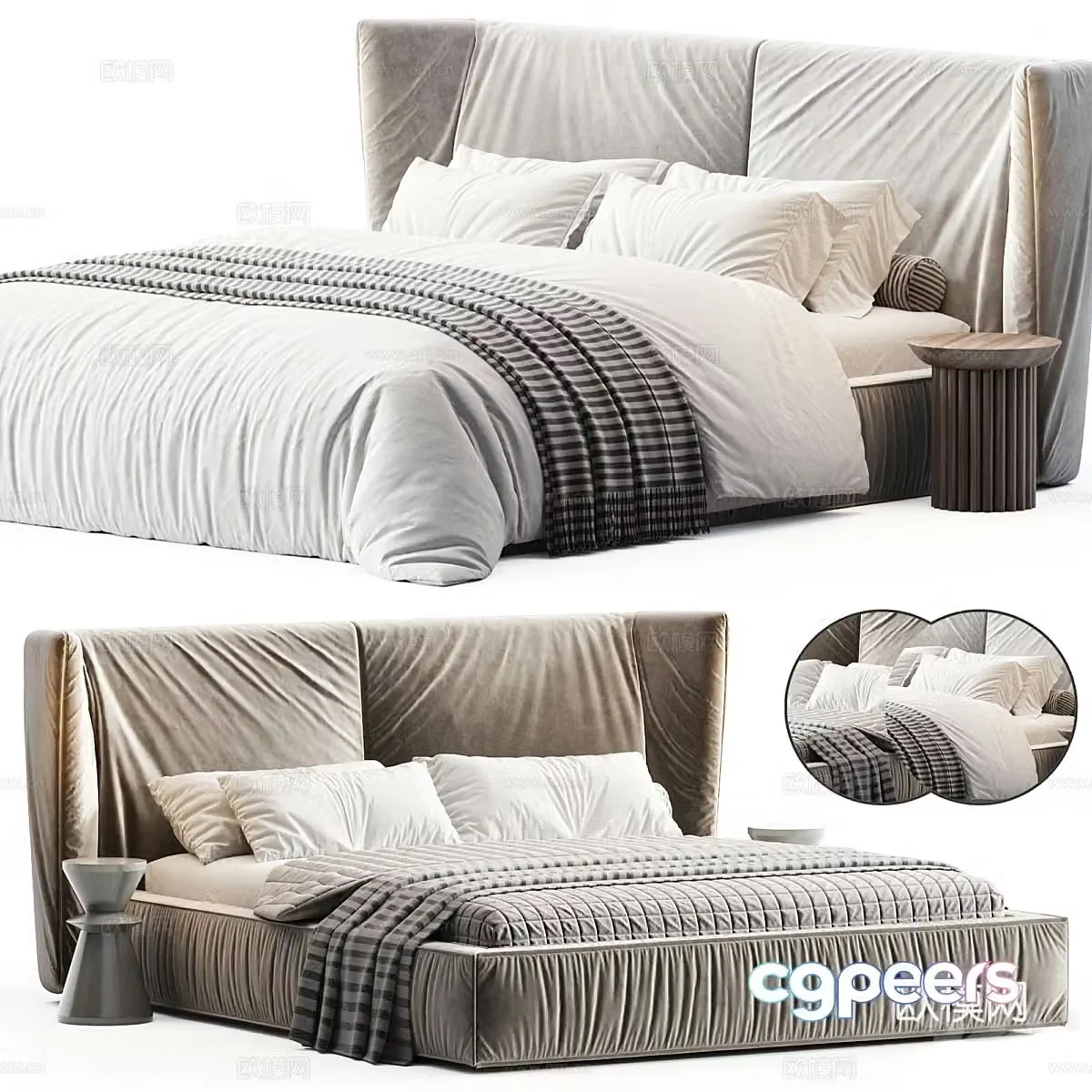 Modern Italian fabric double bed 3D model