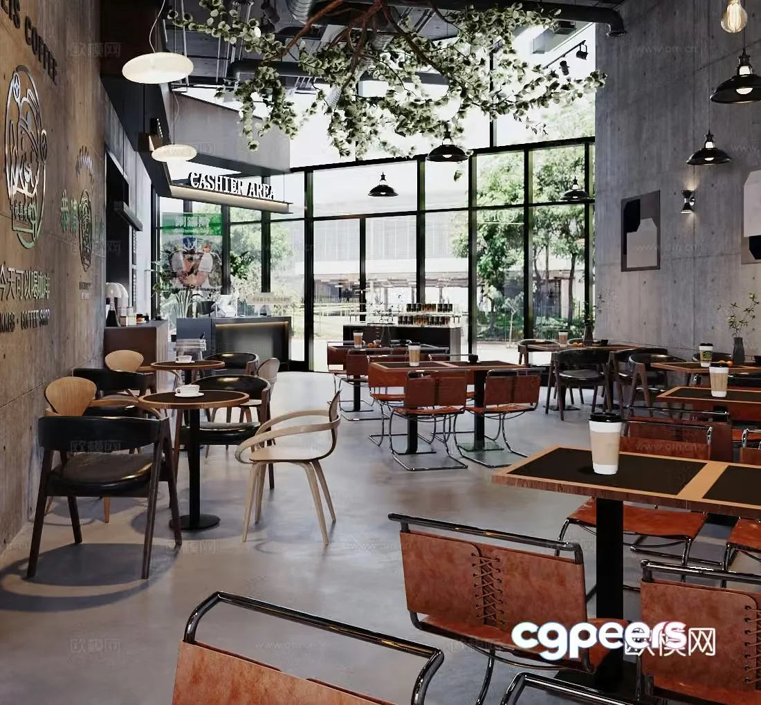 Industrial style cafe 3d model